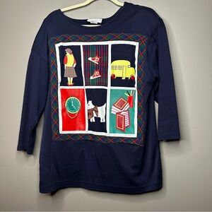 Sweater Loft NYC vintage women’s Navy sweatshirt with school  Patchwork Design